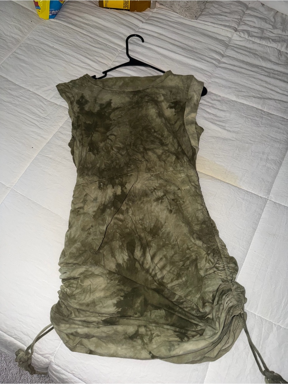Tie-Dye Ruched Sleeveless Dress - Olive Green